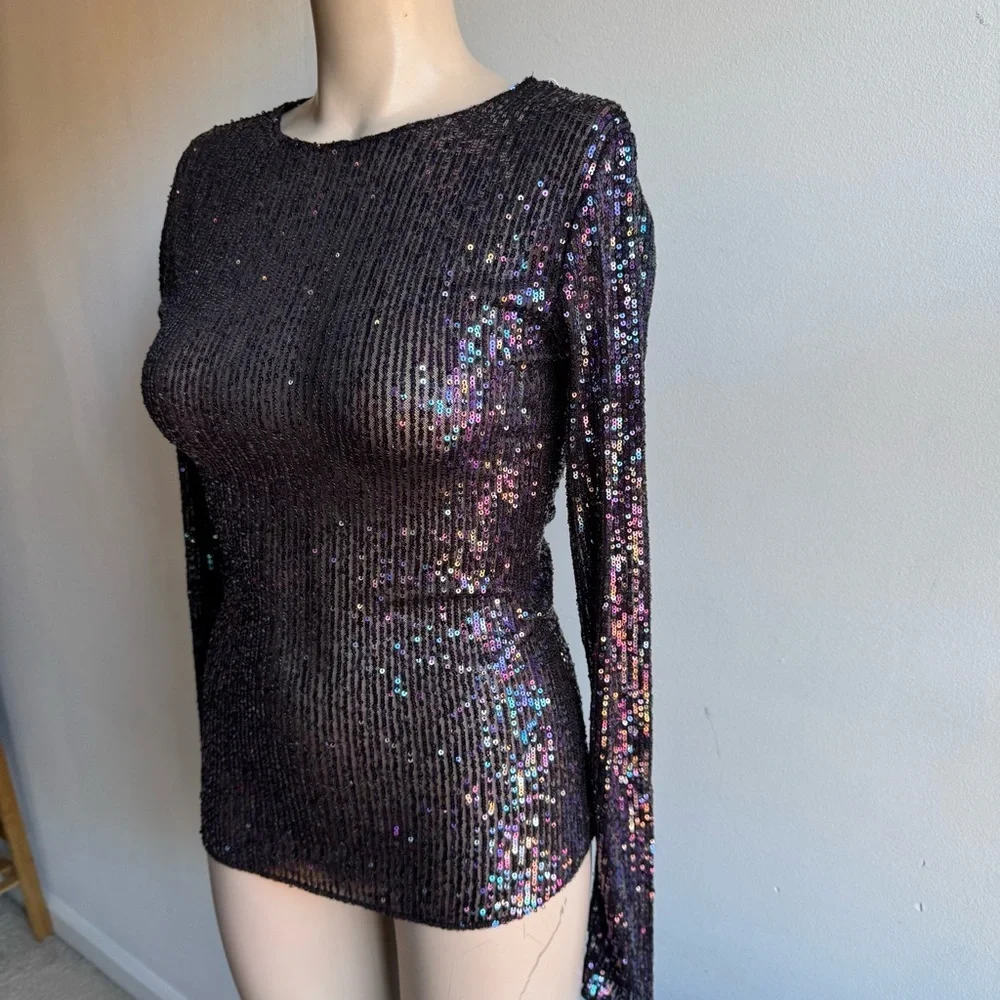 NWT Free People Women's Gold Rush Long Sleeve Top in black